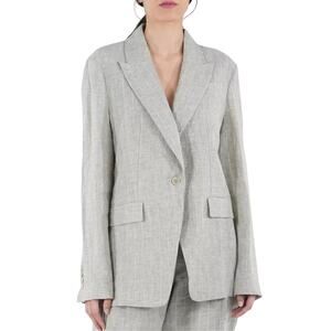 Brunello Cucinelli 100% Linen Beige Silver Stripe Button Blazer 46 / 14